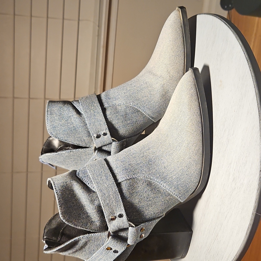 Gradient Denim Block Heel Booties